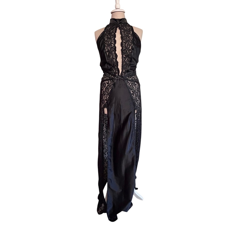 Fredericks of Hollywood Satin Lace Halter Maxi Dress Slip Lingerie Sz Xl  Goth